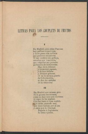 Letras para los couplets de frutos