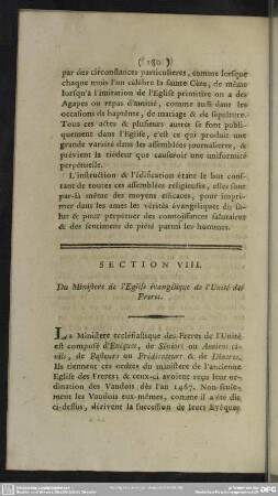 Section VIII. Du Ministere de l' Eglise évangélique de l' Unité des Freres