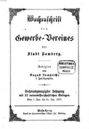 Wochenschrift des Gewerbe-Vereins Bamberg. 26. 1877