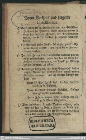 Beym Verkauff sind folgende Conditiones