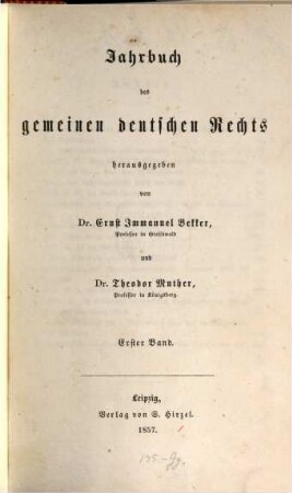 Jahrbuch des gemeinen deutschen Rechts. 1. 1857