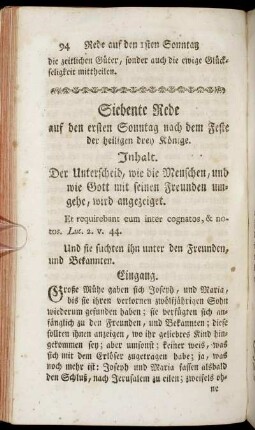 Siebente Rede auf den ersten Sonntag nach dem Feste der heiligen drey Könige.