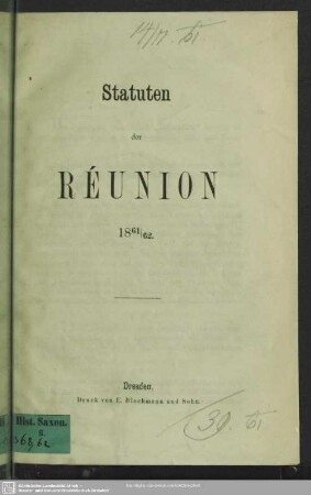1861/62: Statuten der Reunion