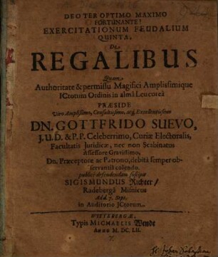 Exercitationum Feudalium Quinta, De Regalibus