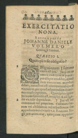 Exercitatio Nona. Respondente Johanne Daniele Volmero
