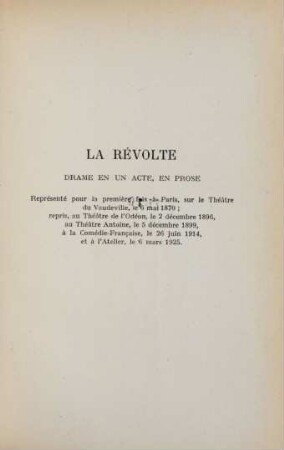 La révolte : drame en un acte, en prose
