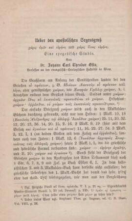 678-697 Ueber den apostolischen Segensgruß charis humin kai eirênê und charis eleos eirênê : eine exegetische Studie