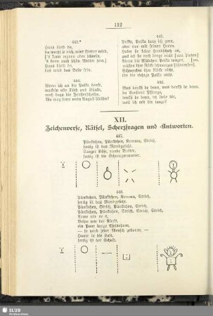 XII. Zeichenverse, Rätsel, Scherzfragen und Antworten