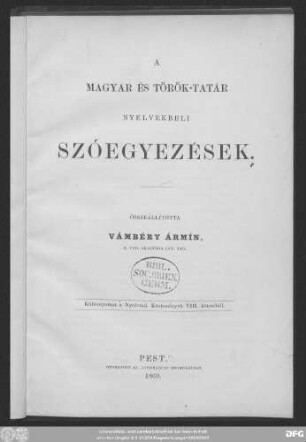 A magyar és török-tatár nyelvekbeli szóegyezések