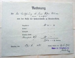 Rechnung für Einäscherung von Gustav Adolph Wehner