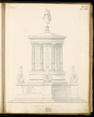 Gefallenendenkmal, Erfurt Monatskonkurrenz Juli 1874: Aufriss Seitenansicht; Maßstabsleiste