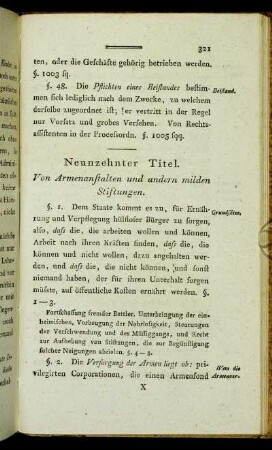 Neunzehnter Titel. Von Armenanstalten und andern milden Stiftungen