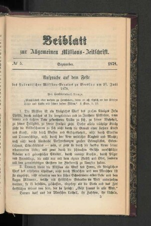Beiblatt zur Allgemeinen Missions-Zeitschrift. No. 5
