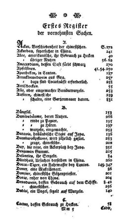 Erstes Register der vornehmsten Sachen