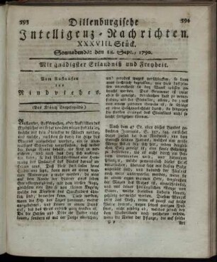 XXXVIII. Stück. Sonnabends: den 18. Sept., 1790.