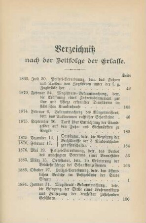 Verzeichniß nach der Zeitfolge der Erlasse.