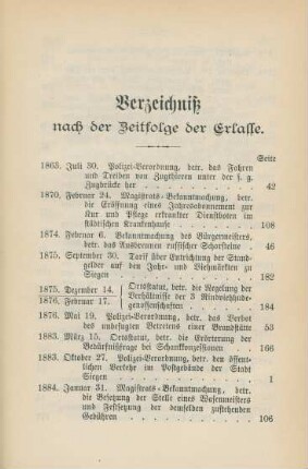 Verzeichniß nach der Zeitfolge der Erlasse.