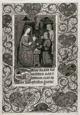 Madonna mit dem Kind und Stifter : Madonna mit dem Kind und Stifter (Illumination eines Stundenbuches) (1401/1500). Gotha: Forschungsbibliothek Memb. II 176 fol. 53 r