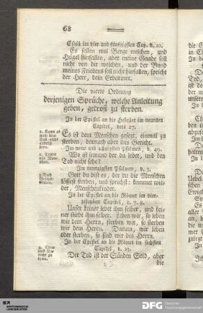 Die vierte Ordnung derjenigen Sprüche, welche Anleitung geben, getrost zu sterben.