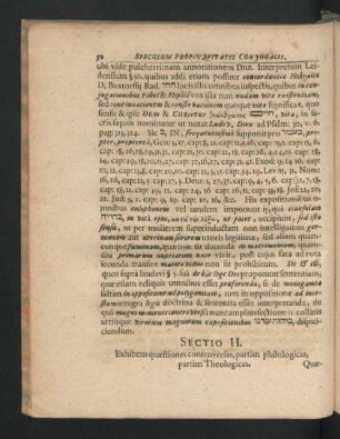 Sectio II. Exhibens quaestiones controversas, partim philologicas, partim Theologicas.