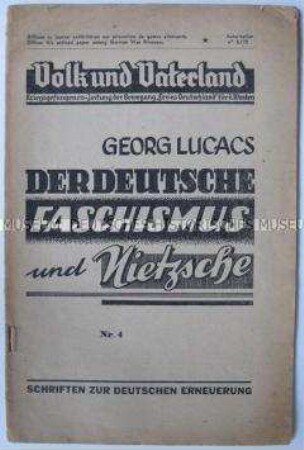 Kriegsgefangenen-Zeitung "Volk und Vaterland" mit einem Aufsatz von Georg Lucacs über die philosophischen Wurzeln des deutschen Faschismus