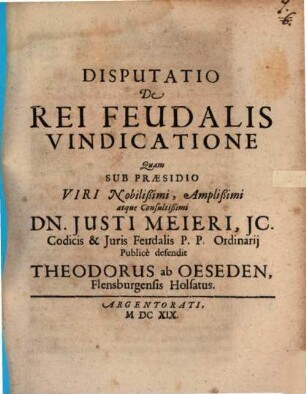 Disputatio De Rei Feudalis Vindicatione