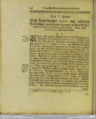 Das V. Capitel. Vom Franckfurther Interim und endlicher Bestättigung des heiligen Evangelii in Franckfurth, durch den Religions-Vertrag und Frieden. Vom Jahr 1546. bis 1552 und etwas weiter