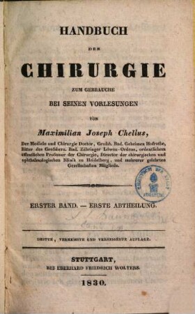 Handbuch der Chirurgie. 1.Bd., 1. Abth.
