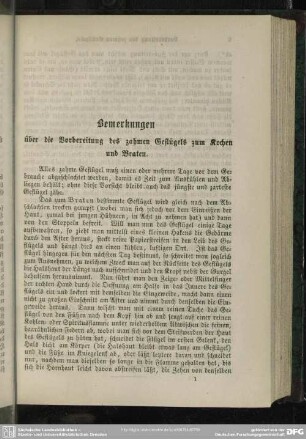 Bemerkungen über die Vorbereitung des zahmen Geflügels zum Kochen und Braten