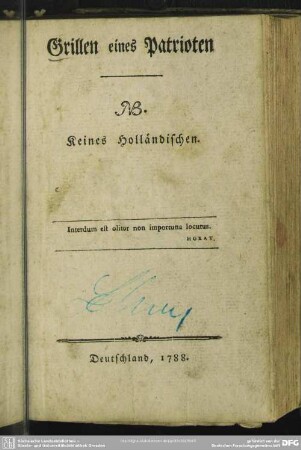Grillen eines Patrioten : NB. Keines Holländischen