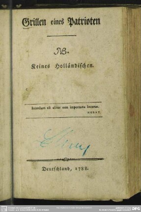 Grillen eines Patrioten : NB. Keines Holländischen