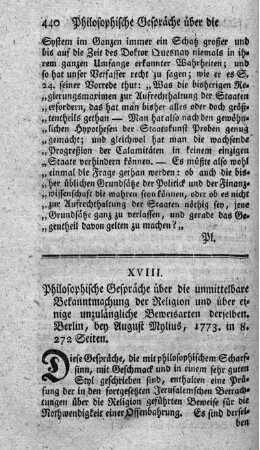 Philosophische Gespräche über die unmittelbare Bekanntmachung der Religion und über einige unzulängliche Beweisarten derselben.