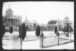 Potsdam, Communs, Blick vom jetzigen Ökonomieweg über Zaun und Mopke auf die Communs.