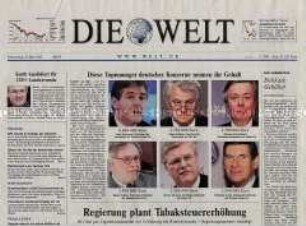 Fragment der Tageszeitung "Die Welt" zu den Gehältern der führenden Manager in Deutschland