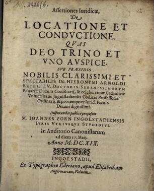 Assertiones Iuridicae. De Locatione Et Condvctione