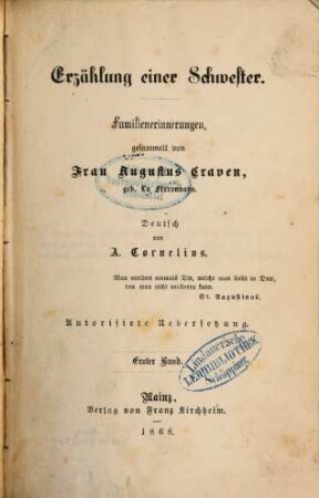Erzählung einer Schwester : Familienerinnerungen, 1