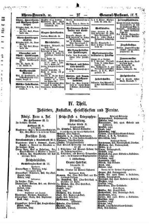 IV. Theil.Behörden, Anstalten, Gesellschaften und Vereine