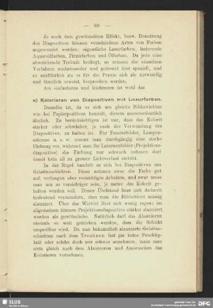 a) Kolorieren von Diapositiven mit Lasurfarben