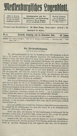 Nr. 6. Rostock, Sonntag, den 15. November 1914.
