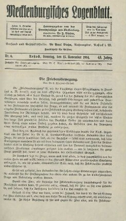 Nr. 6. Rostock, Sonntag, den 15. November 1914.