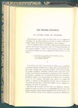 Los místicos españoles : El último libro de Unamuno
