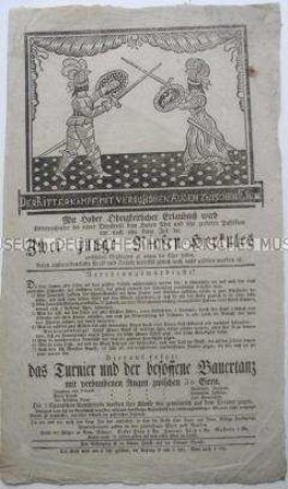 Werbezettel für einen Ritterkampf zwischen "Zwei jungen Riesen-Herkulessen weiblichen Geschlechts"; undatiert (um 1800)