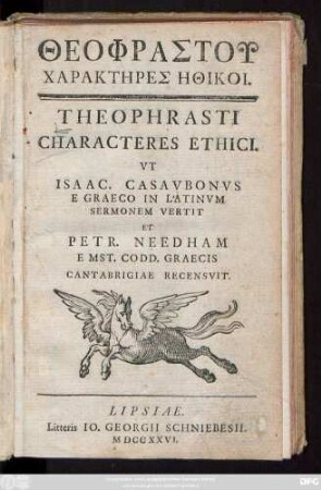 Theophrastu Charactēres Ēthikoi