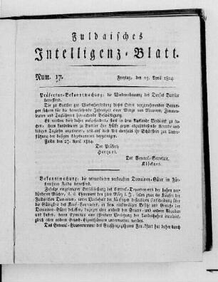 Num. 17, Ausgabe vom 29. April 1814