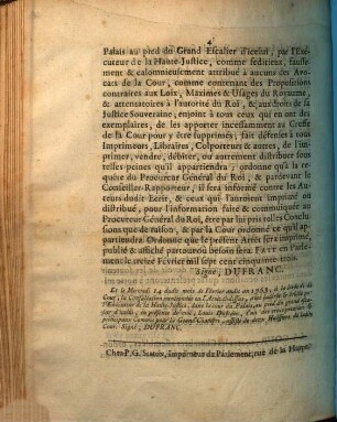 Extrait Des Registres De Parlement. Du 13 Fevrier 1753.