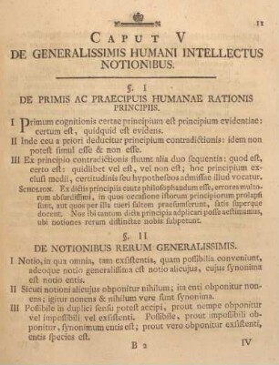 Caput V. De generalissimus humani intellectus notionibus.