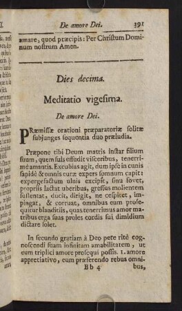 391-414, Dies decima. Meditatio vigesima. De amore Dei