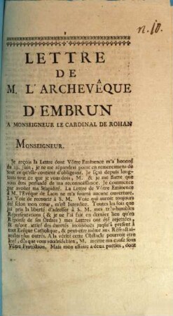 Lettre De M. L'Archevêque D'Embrun A Monseigneur Le Cardinal De Rohan : [d'Embrun le 9. Juillet 1731]