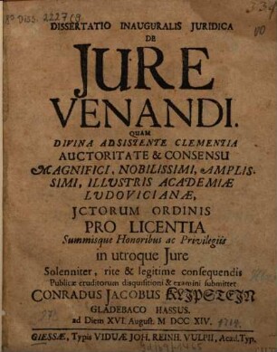 Diss. inaug. iur. de iure venandi