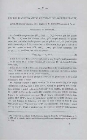 SUR LES TRANSFORMATIONS CENTRALES DES COURBES PLANES.